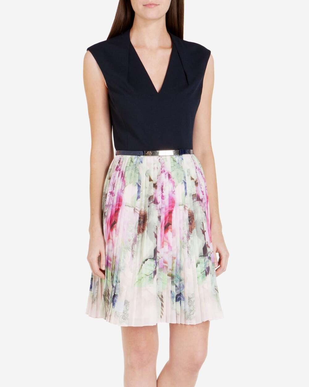 Ted Baker Pure Peony Pleated Skirt Dress in Blue